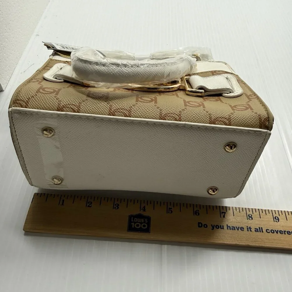 NWT Bebe Y2K Leilani Almond White Monogram Mini Satchel Crossbody Bag